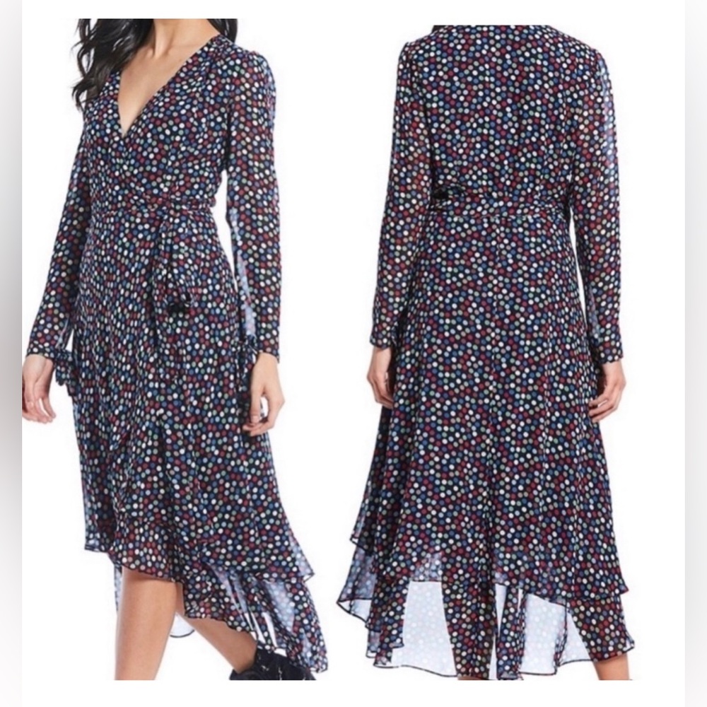 Betsey Johnson Wrap‎ Dress Womens Size 10 Polka Dots High Low Hem Sleeve Tie NEW